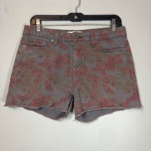 Paige Lola Short Grey Mauve Floral Denim‎ Cut Off Shorts Size 29 Made in USA